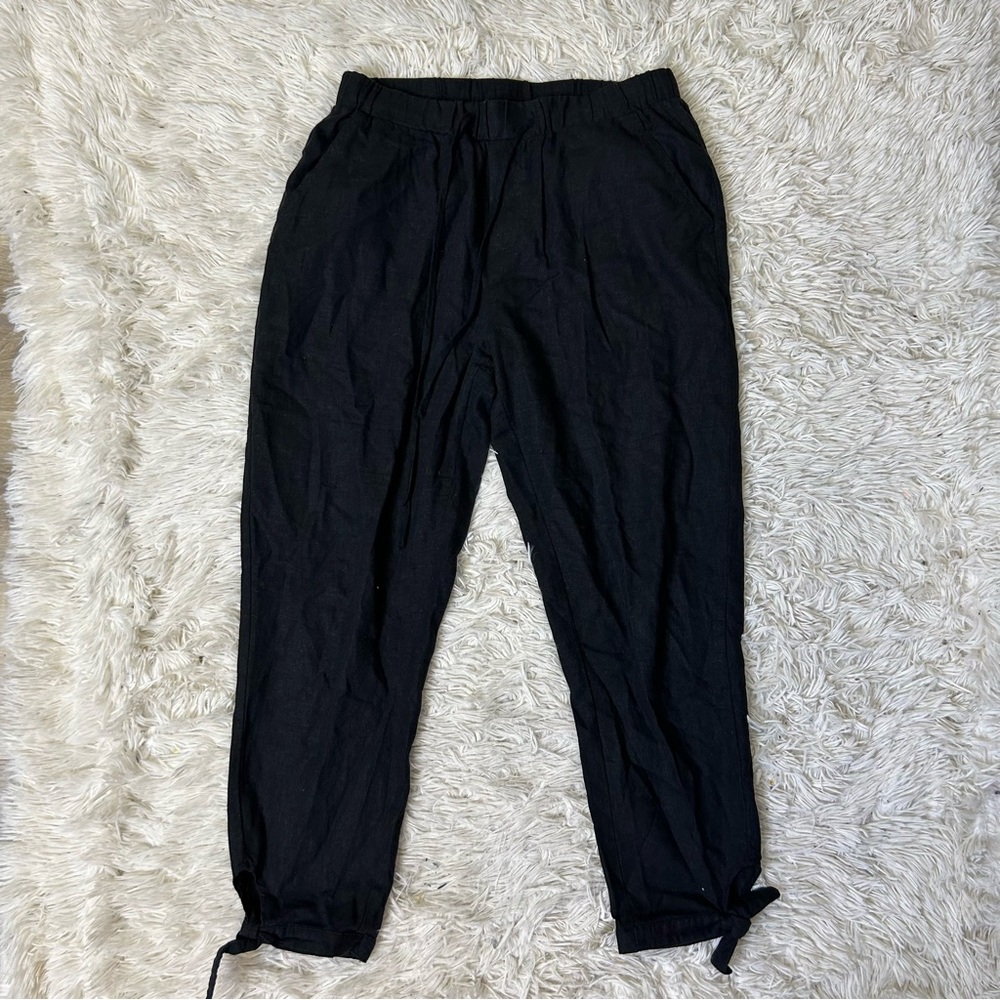 ◾️Paraphrase Linen Blend Drawstring Tie Hem Trousers